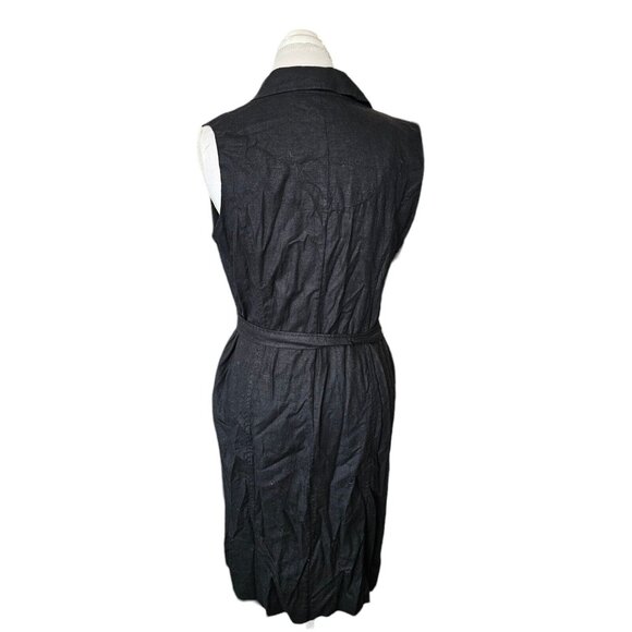 2000s Y2K Womens Medium Shirt Dress Linen Blend‎ Black Button Up Sleeveless - Picture 4 of 10